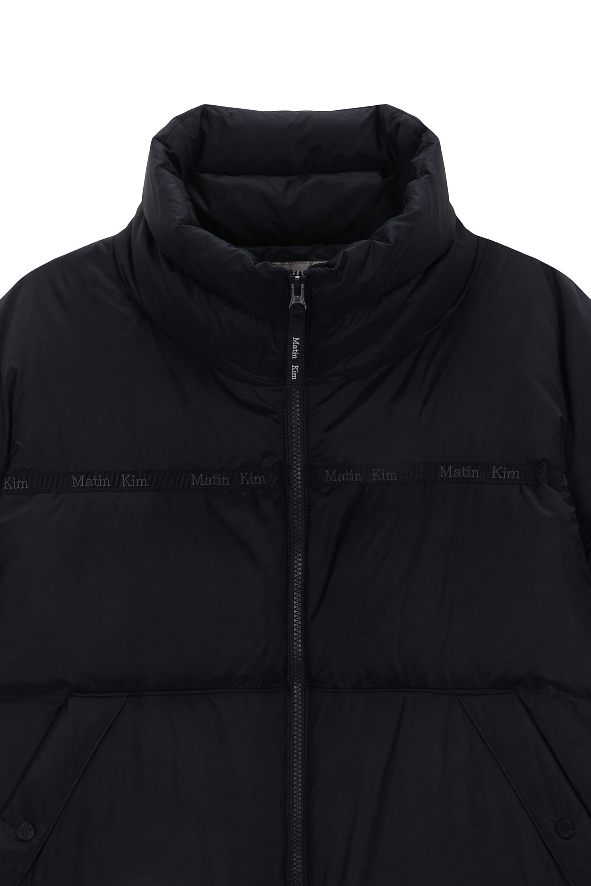 MATIN KIM LOGO TAPING PUFFER DOWN JUMPER FOR MEN IN NAVY
