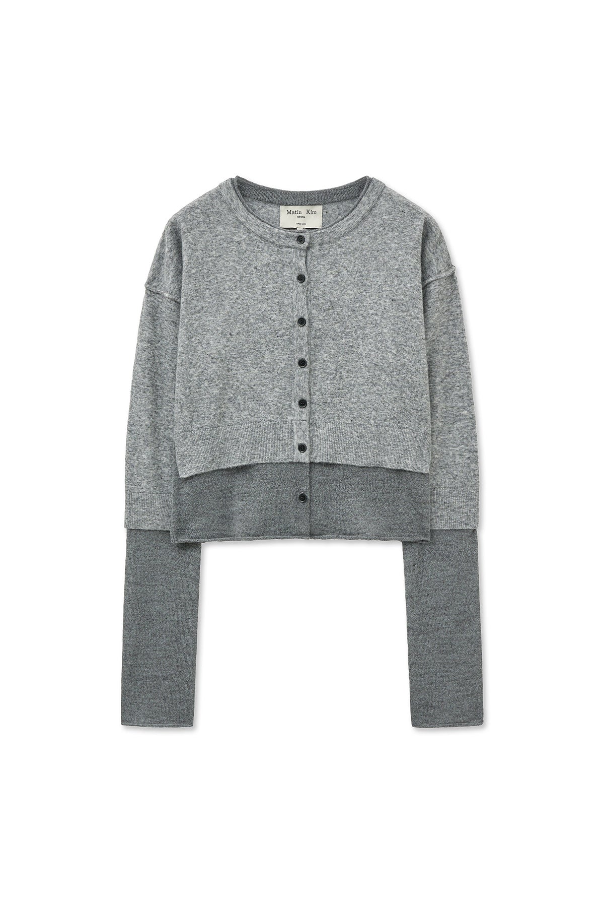 MATIN KIM LAYERED TEXTURE KNIT CARDIGAN IN GREY – SeoulSeoul