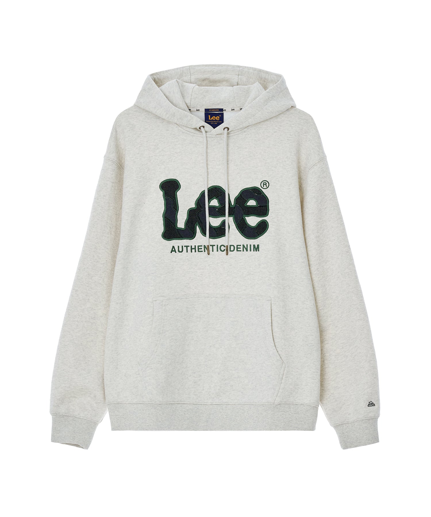 ★LEE★ Denim Applique Logo Hooded Zip-Up Oatmeal LEE Big Twitch Denim Applique Hoodie Oatmeal – SeoulSeoul
