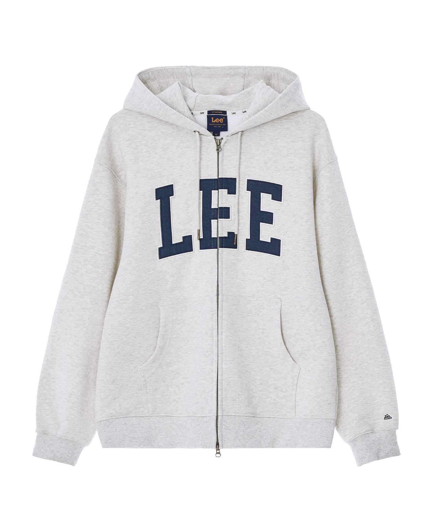 【LEE】DENIM APPLIQUE LOGO HOODED ZIP-UP LEE Denim Applique Logo Zip-up Hoodie Oatmeal – SeoulSeoul