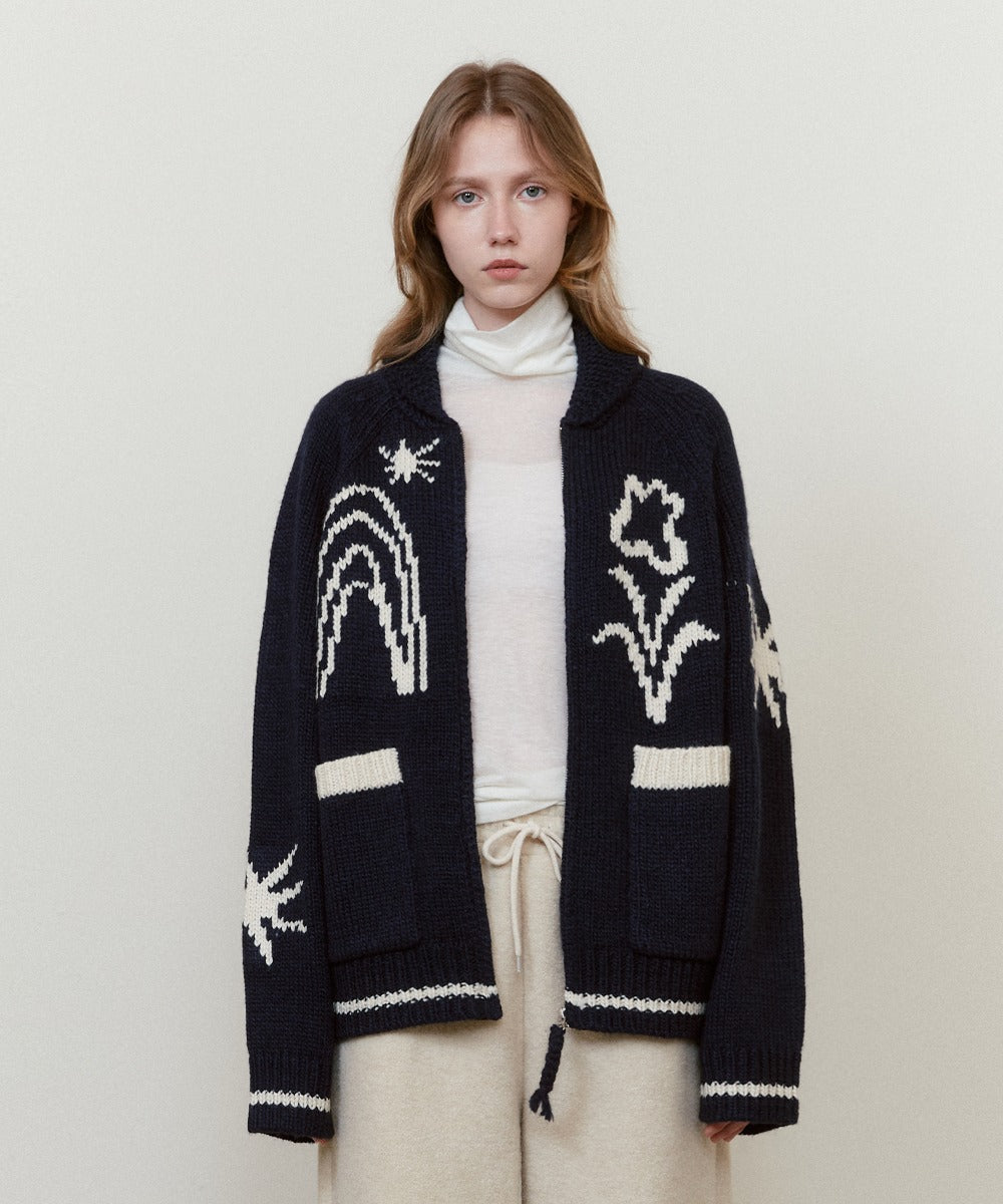 アウターその他 Fallett Drawing Garden Cowichan Knit Zip-up Navy FA2404KT01N FALLETT Drawing Garden Cowichan Knit Zip Up Navy – SeoulSeoul
