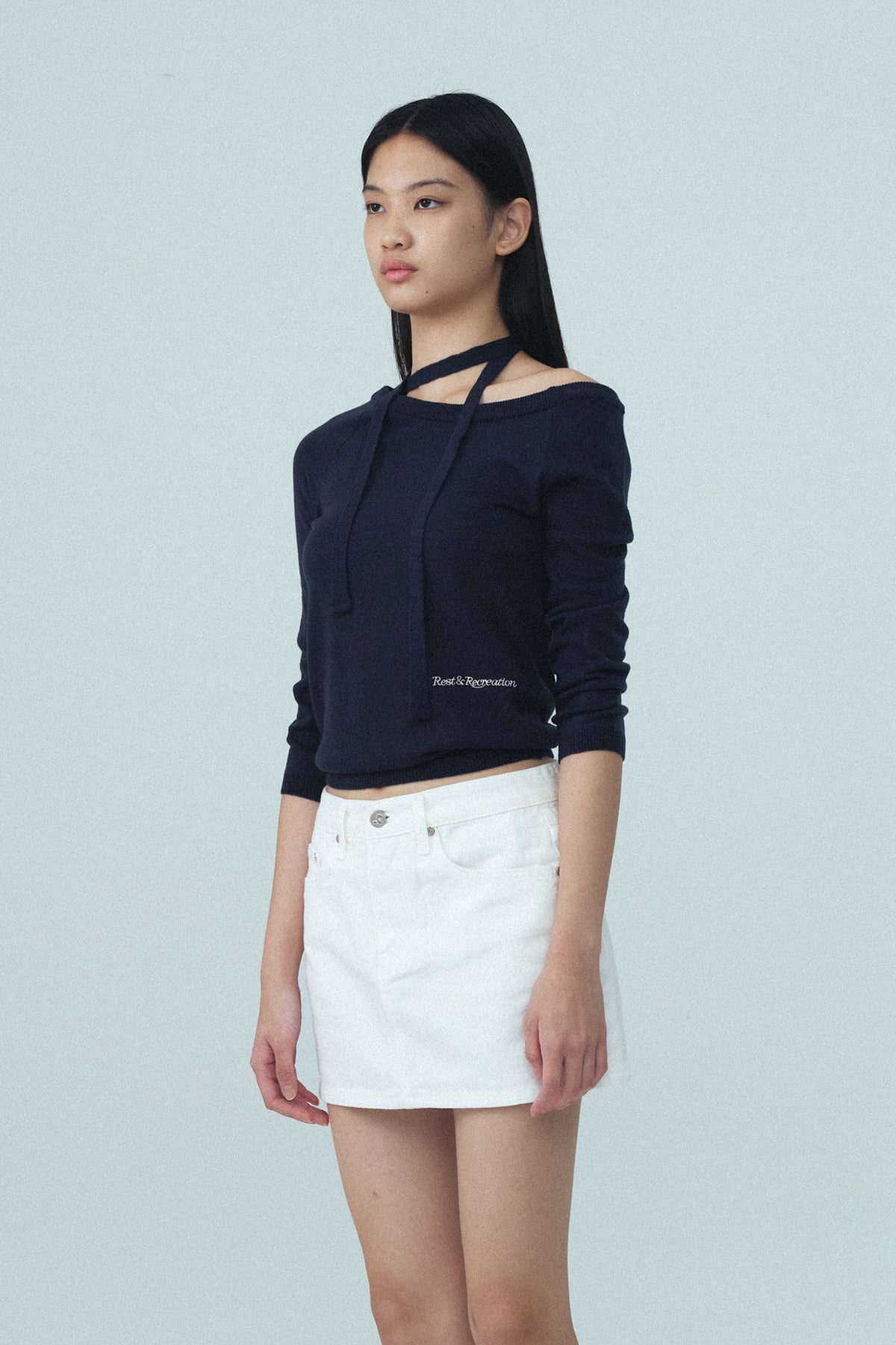 トップス REST&RECREATION RIB KNIT TOP_NAVY Rest&Recreation/レストアンドレクリエーション RIB KNIT TOP