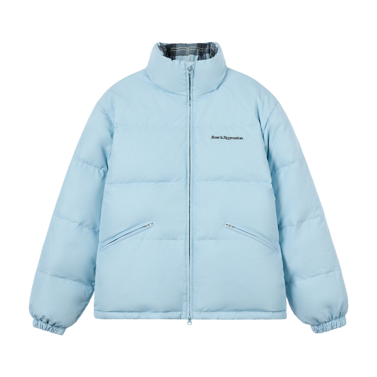 REVERSIBLE CHECK DOWN JACKET - SKY BLUE – SeoulSeoul