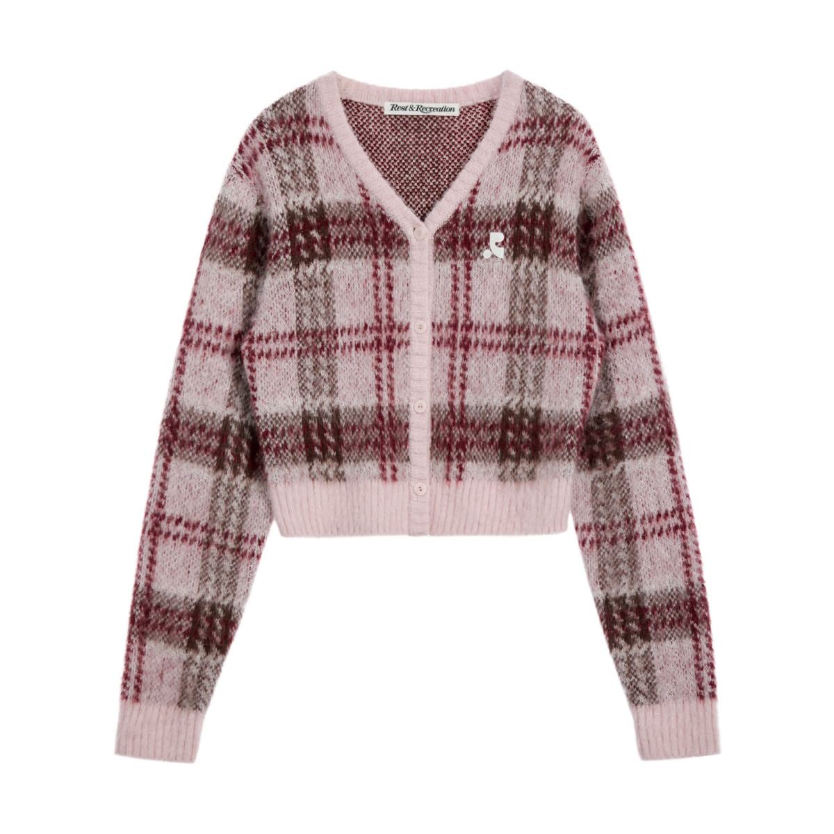 CHECK PATTERN HAIRY KNIT CARDIGAN - PINK – SeoulSeoul