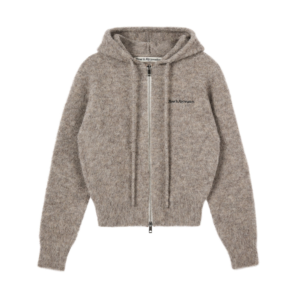 HAIRY KNIT HOOD ZIP-UP - BROWN – SeoulSeoul