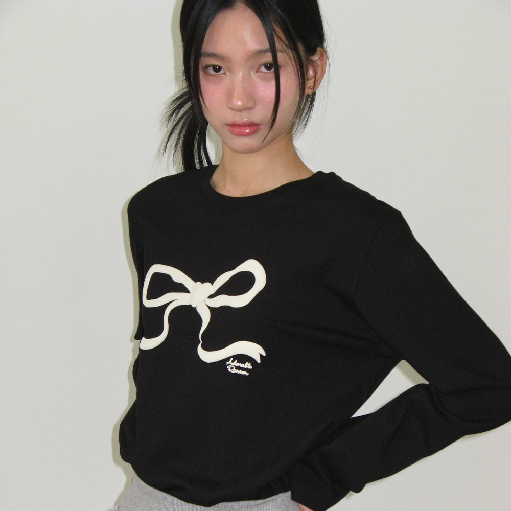 RONRON EMBO HEART RIBBON BASIC FIT LONG SLEEVE BLACK