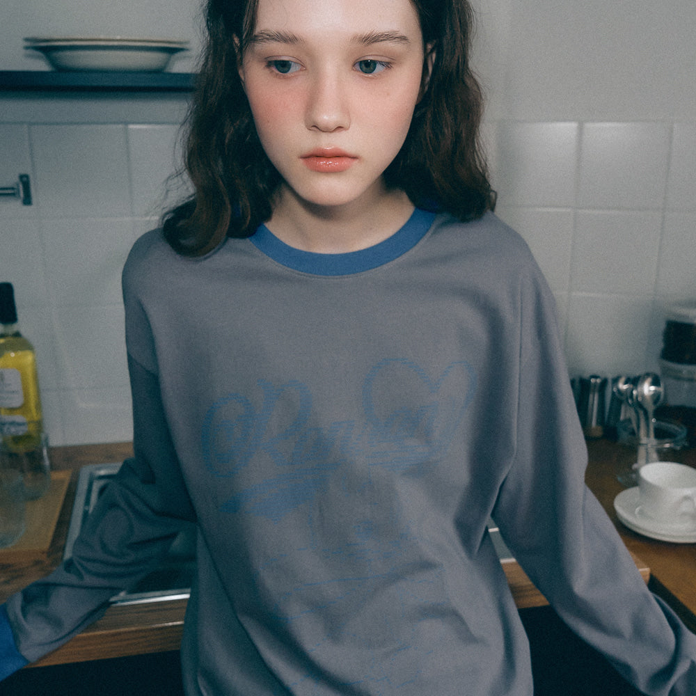 RONRON★韓国★人気★ALPHABET SKETCH CAT RINGER LONG SLEEVE RONRON ALPHABET SKETCH CAT RINGER LONG SLEEVE CHARCOAL BLUE