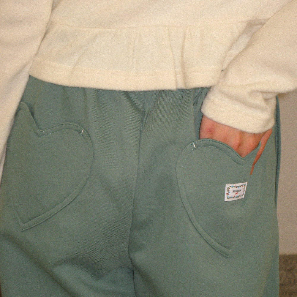 RONRON BACK HEART STITCH POCKET SWEAT JOGGER PANTS DUSTY