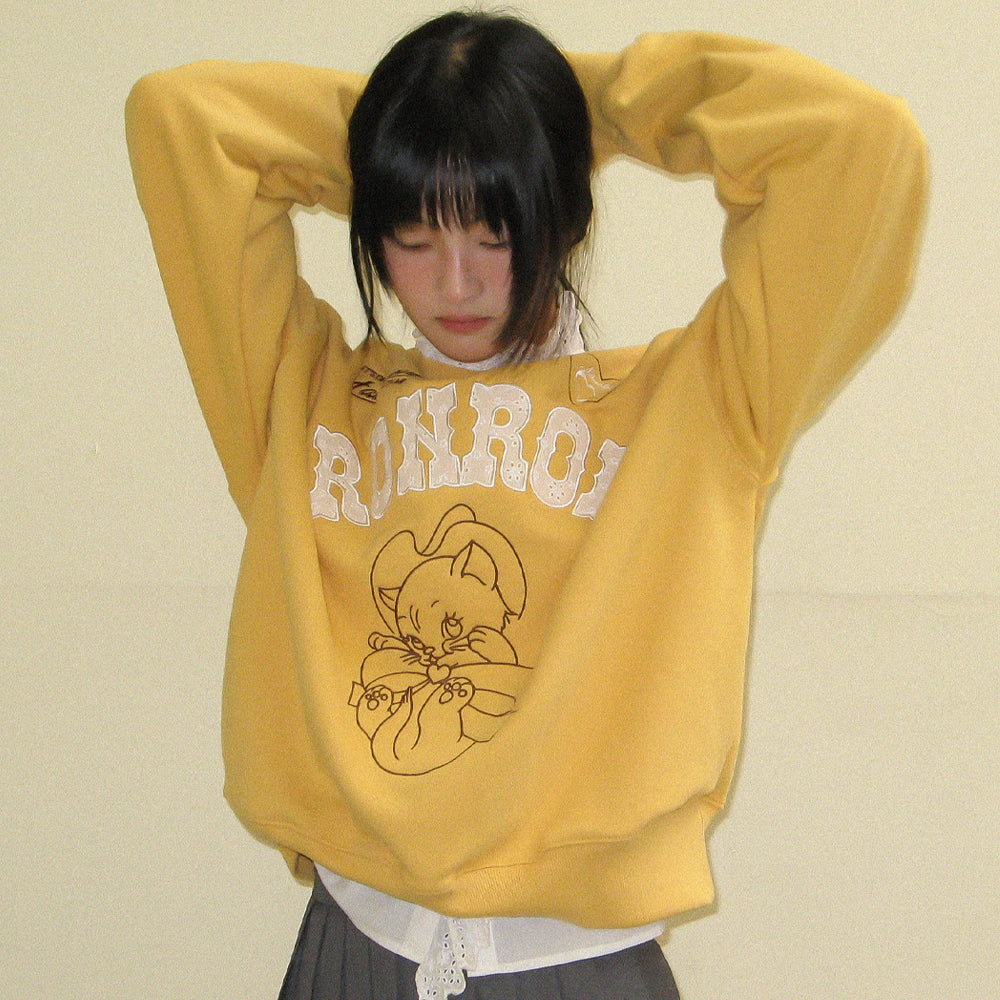 RONRON WESTERN CAT LACE PATCH SWEATSHIRT MUSTARD – SeoulSeoul