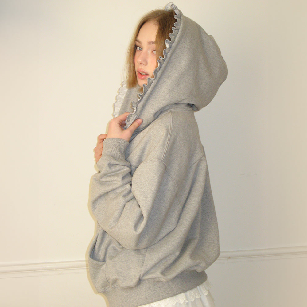 ● RONRON ● PENDANT FRILL HOODIE WIND JUMPER PENDANT FRILL HOODIE WIND JUMPER BLACK - RONRON 론론