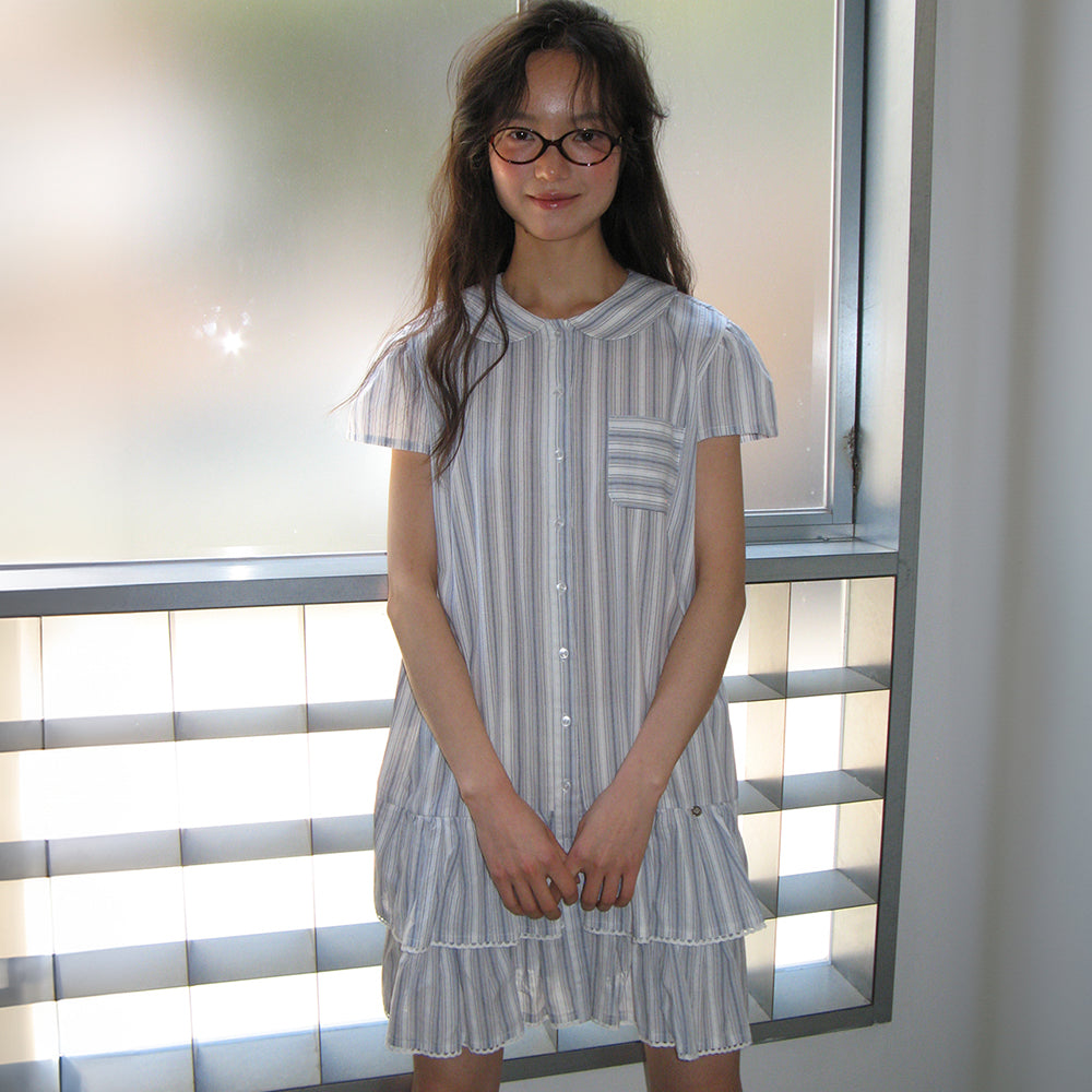 ワンピース ROUND COLLAR FRILL KANGKANG SHIRT DRESS BLUE STRIPE RONRON ROUND COLLAR FRILL KANGKANG SHIRT DRESS BLUE STRIPE