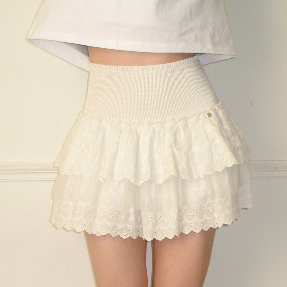 ショートパンツ RONRON SMOCKED LACE CANCAN RUFFLE PANTSKIRT WHITE RONRON SMOCKED LACE CANCAN RUFFLE PANTSKIRT WHITE – SeoulSeoul