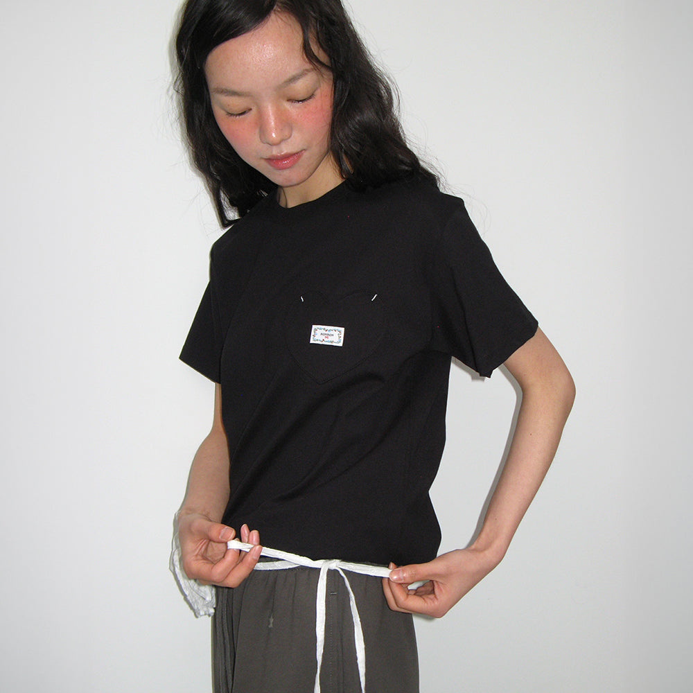 RONRON★韓国★人気HEART POCKET OVER FIT SHORT SLEEVE T SHIRT RONRON HEART POCKET OVER FIT SHORT SLEEVE T SHIRT BLACK