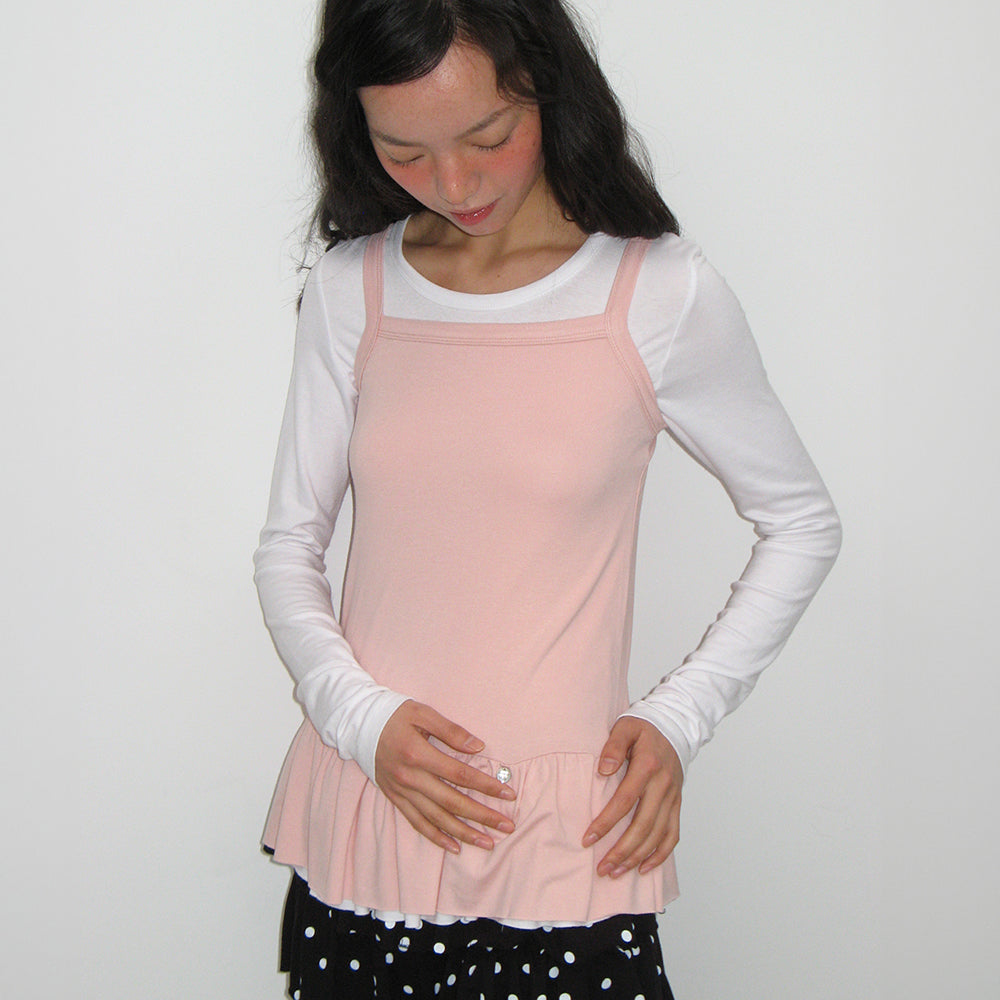 RONRON PENDANT RUFFLE LAYERED SLIM SLEEVELESS PINK – SeoulSeoul