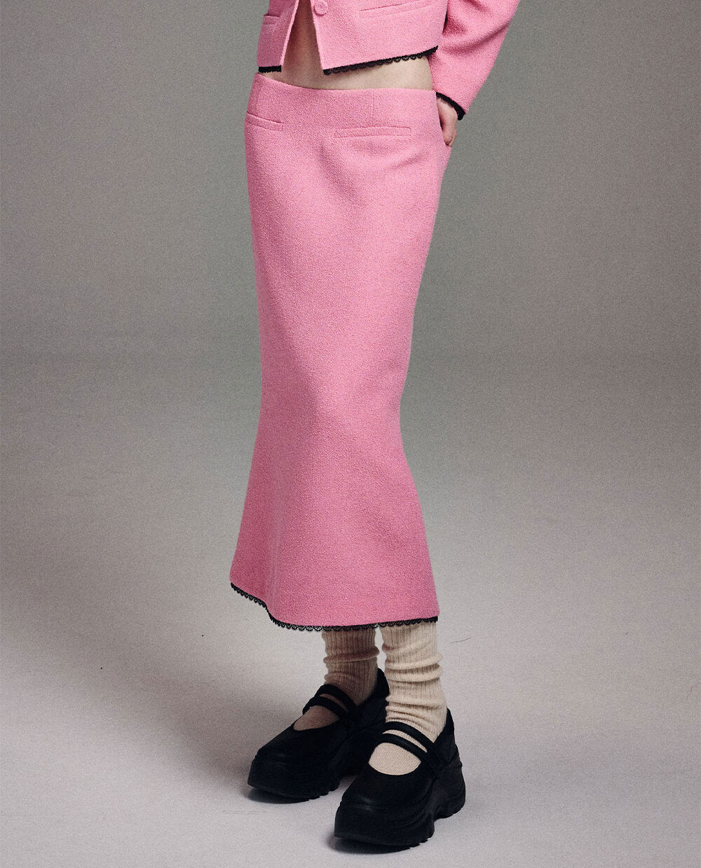 ●Mardi Mercredi●SPRING TWEED MERMAID SKIRT LACE MARDI SPRING TWEED MERMAID SKIRT MULTICOLOR LACE_PINK