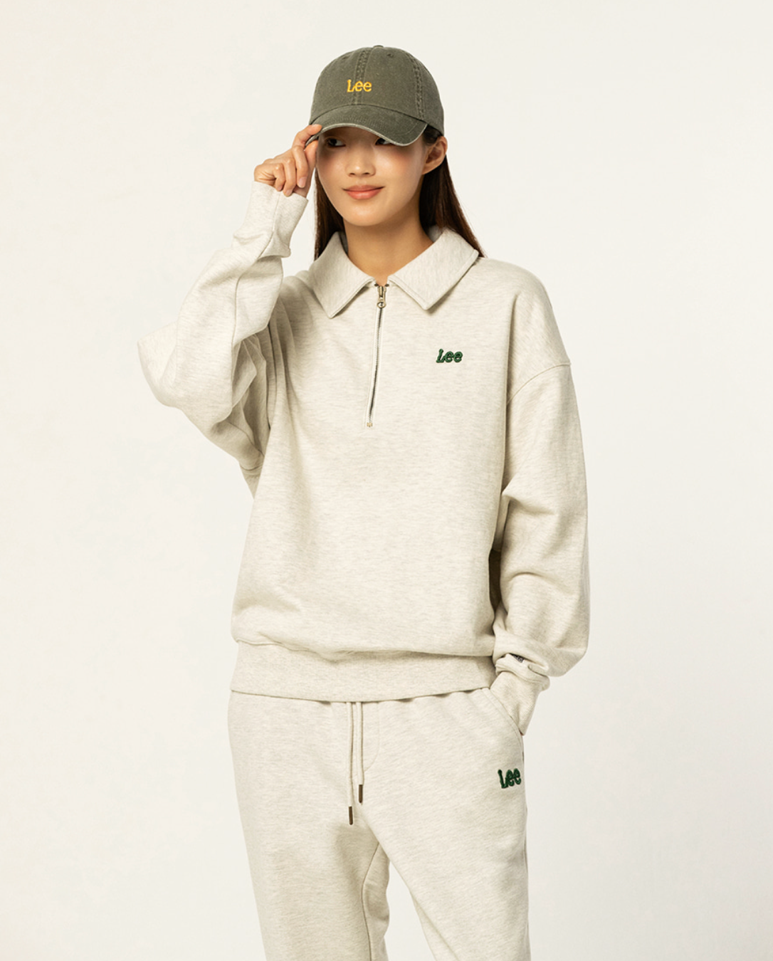 LEE Small Twitch Half Zip Up Collar Sweatshirt OATMEAL SeoulSeoul