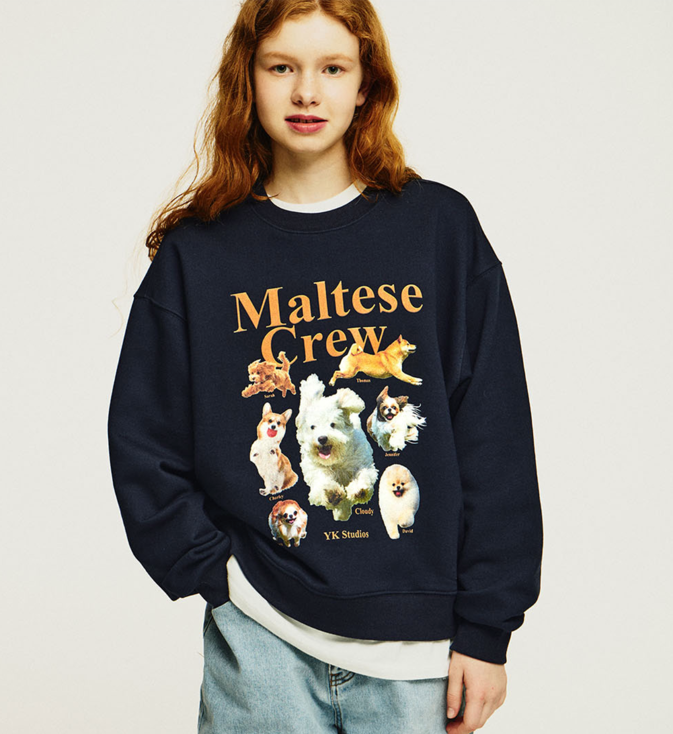 【WAIKEI】Drawing Maltese Sweatshirt WAIKEI Maltese Crew Sweatshirts NAVY – SeoulSeoul