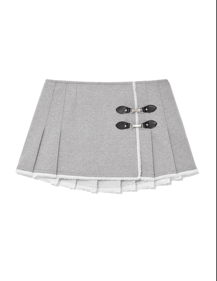 【GLOWNY】★韓国人気★ CIAO BUCKLE MINI SKIRT ★ GLOWNY Ciao Buckle Mini Skirt - Gray | International Store