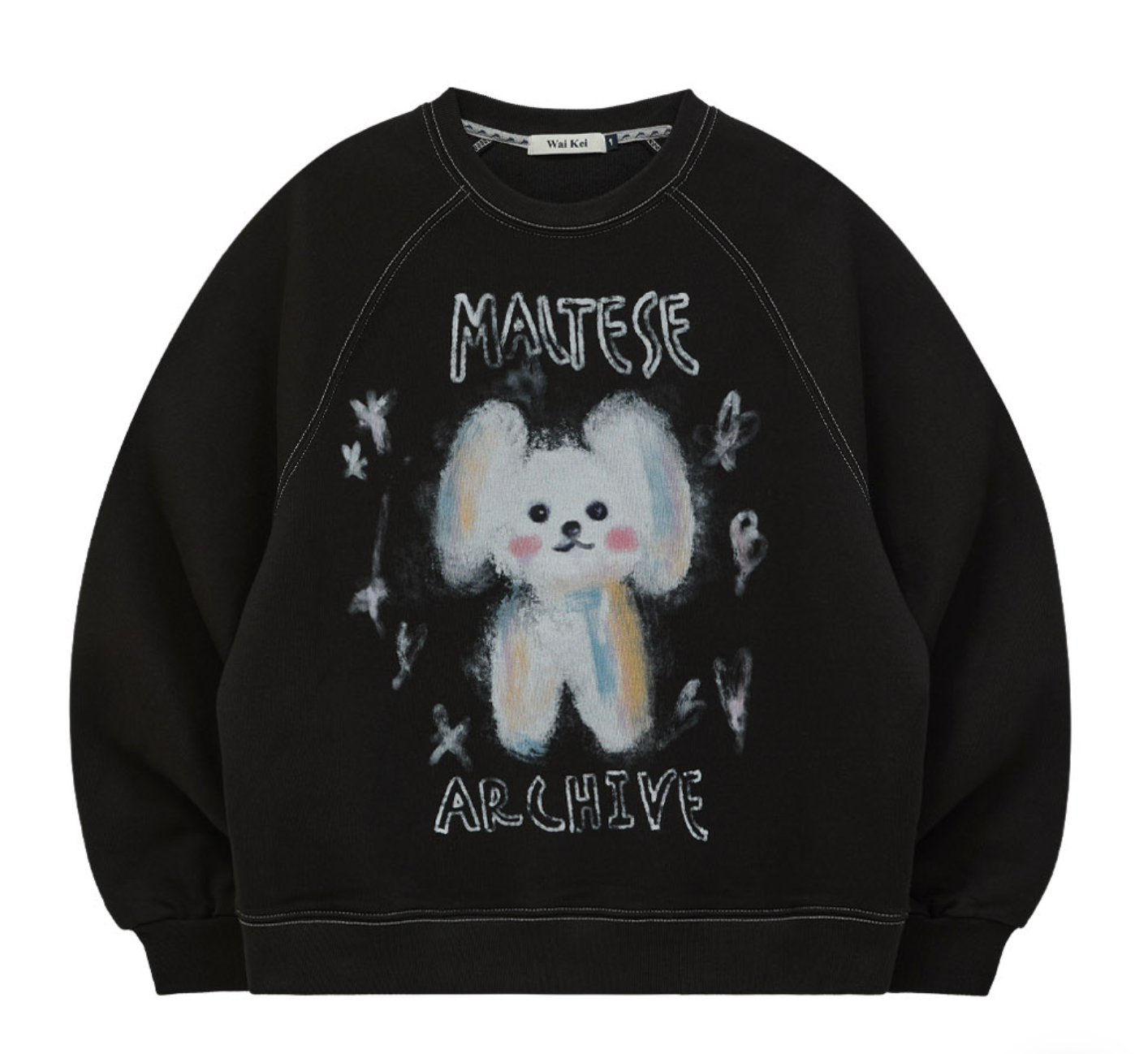 【WAIKEI】Oil Painting Maltese Raglan Sweatshirt 2色 WAIKEI Oil Painting Maltese Raglan Sweatshirt Black – SeoulSeoul