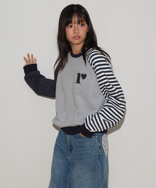 RONRON DOT R STRIPE BLOCKING SWEATSHIRT GREY – SeoulSeoul