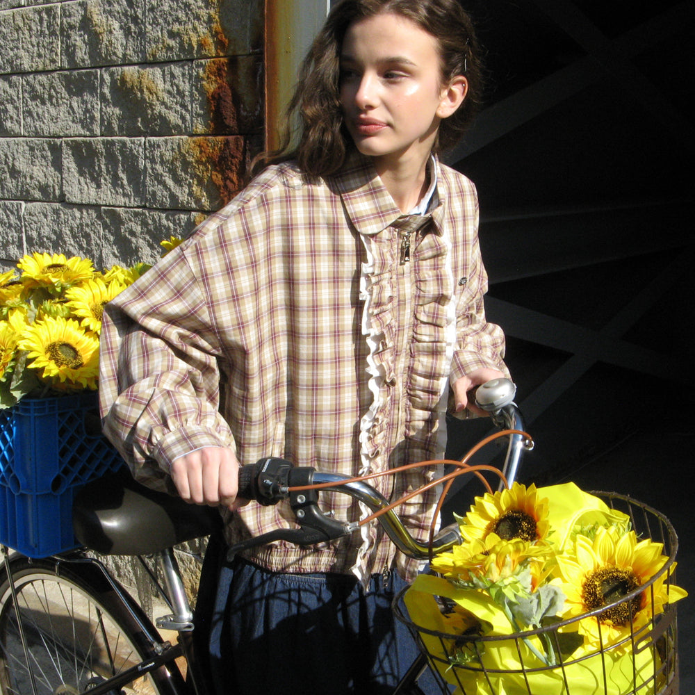 ★RONRON★ VINTAGE RUFFLE BLOUSON RONRON VINTAGE RUFFLE BLOUSON YELLOW CHECK – SeoulSeoul