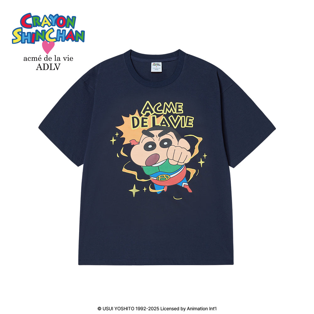 Action Kamen Shinchan T-Shirt – Dark Navy Short Sleeve Anime Tee