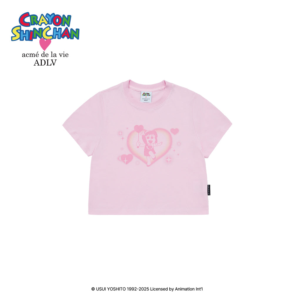 ADLV Heart Moe-P Crop T-Shirt – White Short Sleeve Tee for Women