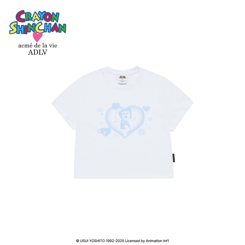 ADLV Heart Moe-P Crop T-Shirt – White Short Sleeve Tee for Women