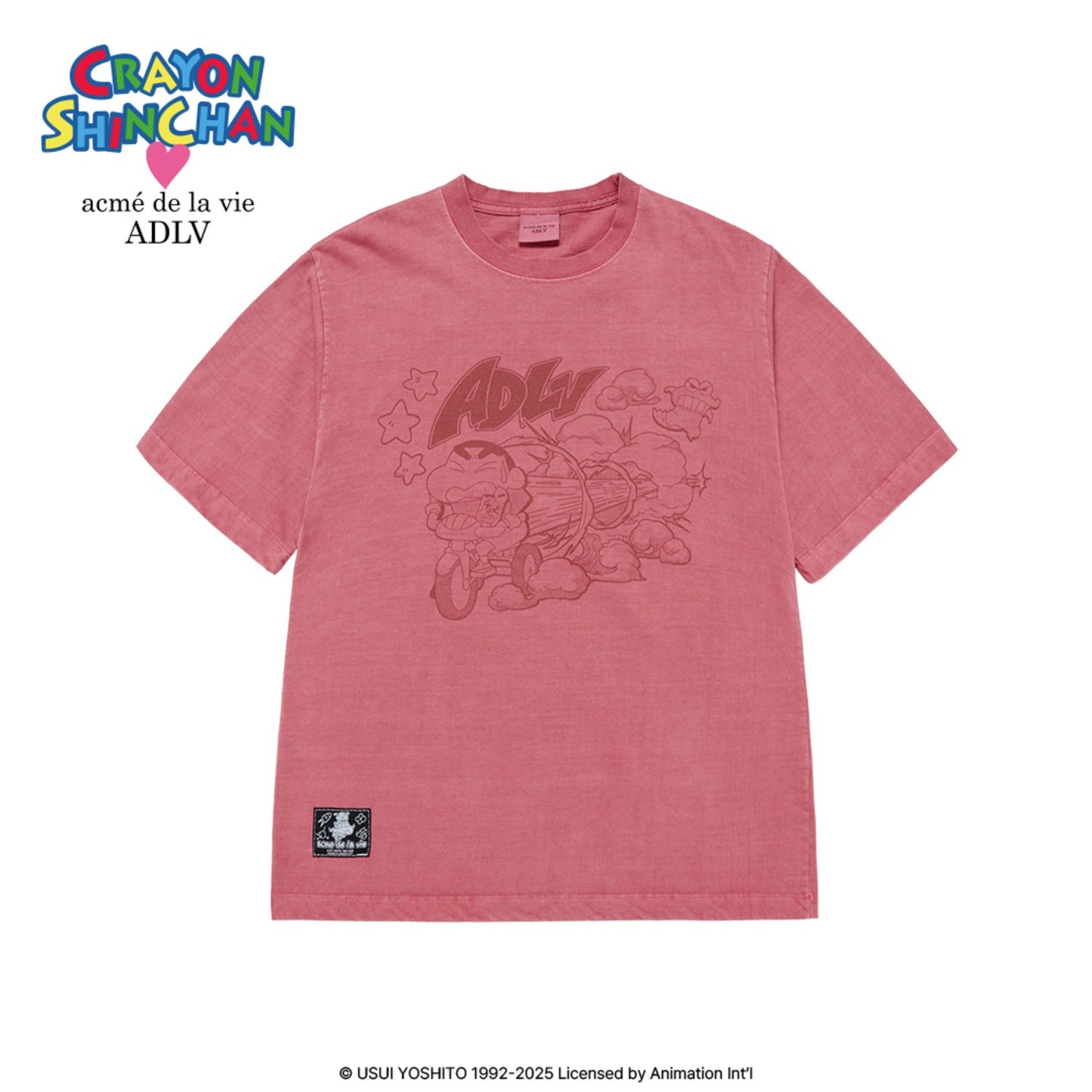 ADLV Shinchan Cartoon Pigment T-Shirt – Dark Pink Vintage Short Sleeve Tee