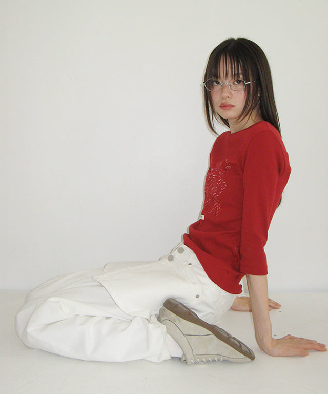 RONRON HEART POCKET DENIM SKIRT LAYERED PANTS WHITE – SeoulSeoul