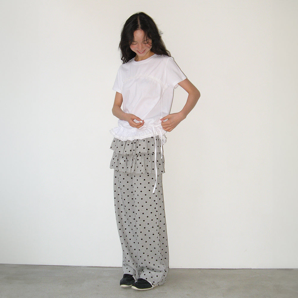 RONRON DOT CANCAN RUFFLE LAYERED PANTSKIRT MELANGE GREY