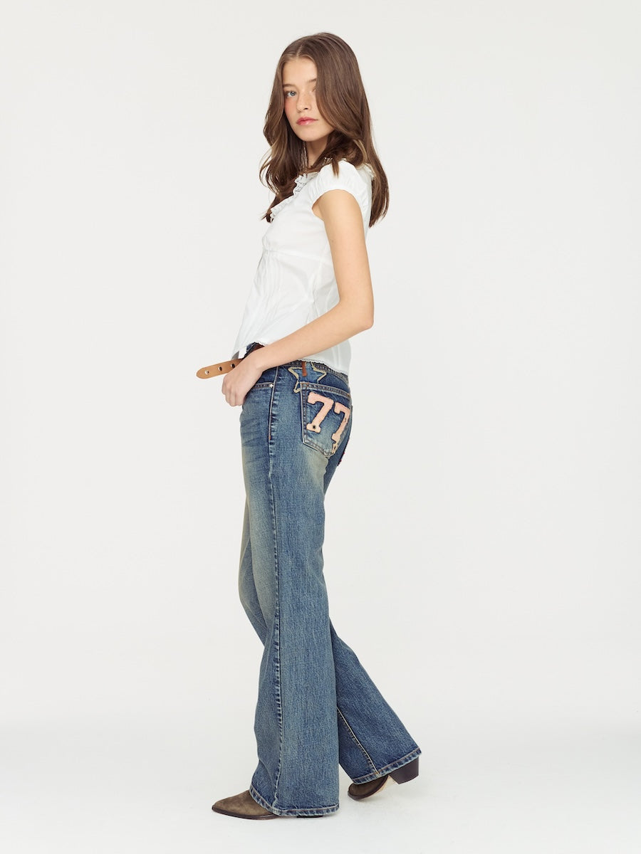 ◆GLOWNY◆ WESTERN FLARE JEANS VINTAGE BLUE GY25HSDN202 GLOWNY グロウニーSS25 WESTERN FLARE JEANS / VINTAGE BLU - NUBIAN