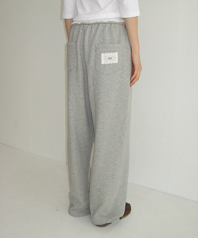 RONRON LACE WAIST WIDE SWEAT JOGGER PANTS GREY – SeoulSeoul