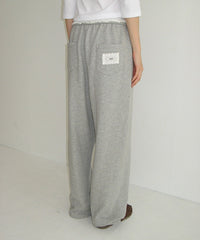 RONRON LACE WAIST WIDE SWEAT JOGGER PANTS GREY