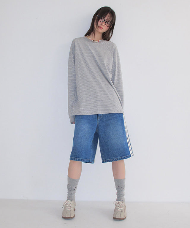 RONRON MULTI PATTERN HEART STRIPE LONG SLEEVE GREY – SeoulSeoul