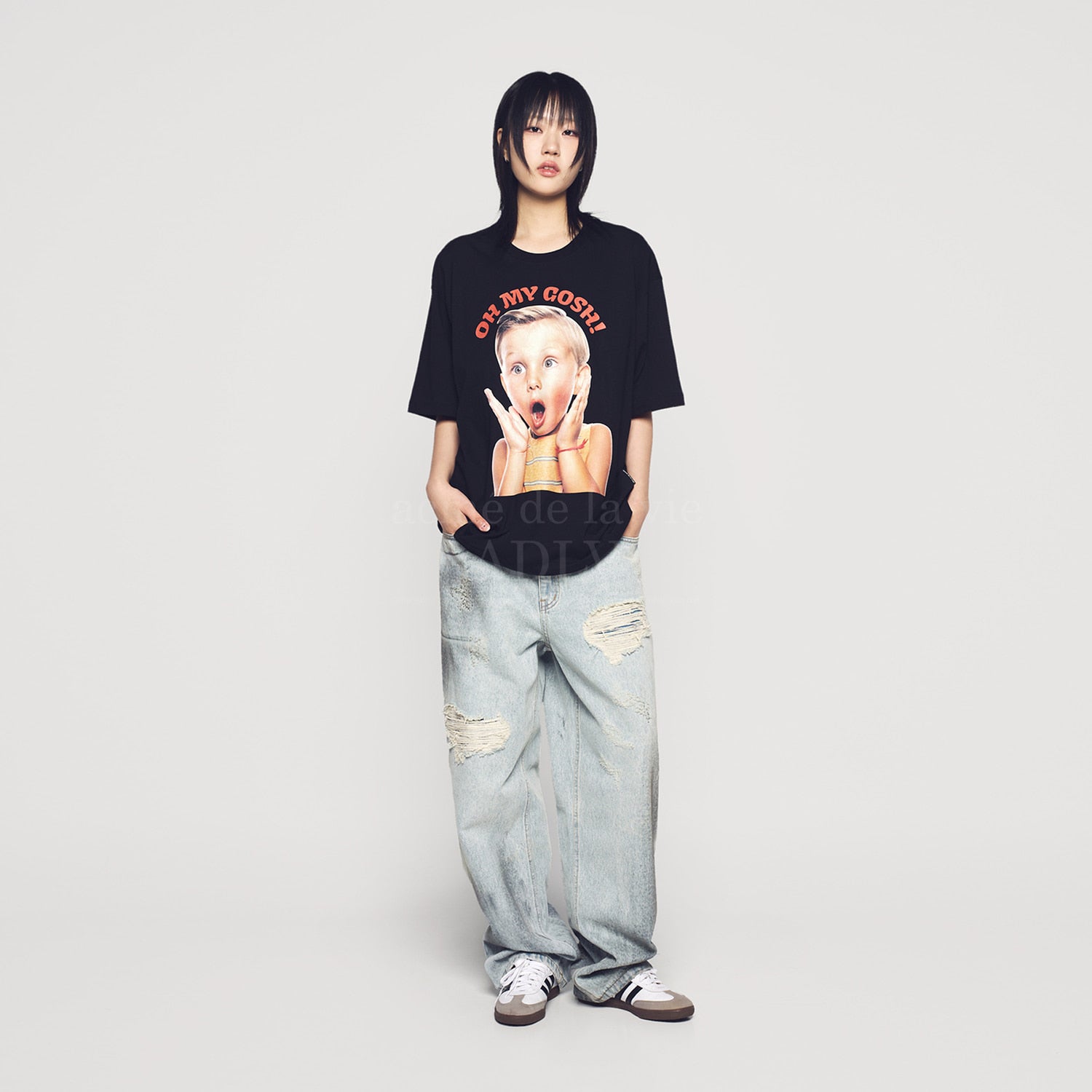 【ADLV】SCREAM BOY LETTERING BABY FACE SHORT SLEEVE T-SHIRT acmé de la vie ADLV SCREAM BOY LETTERING BABY FACE SHORT