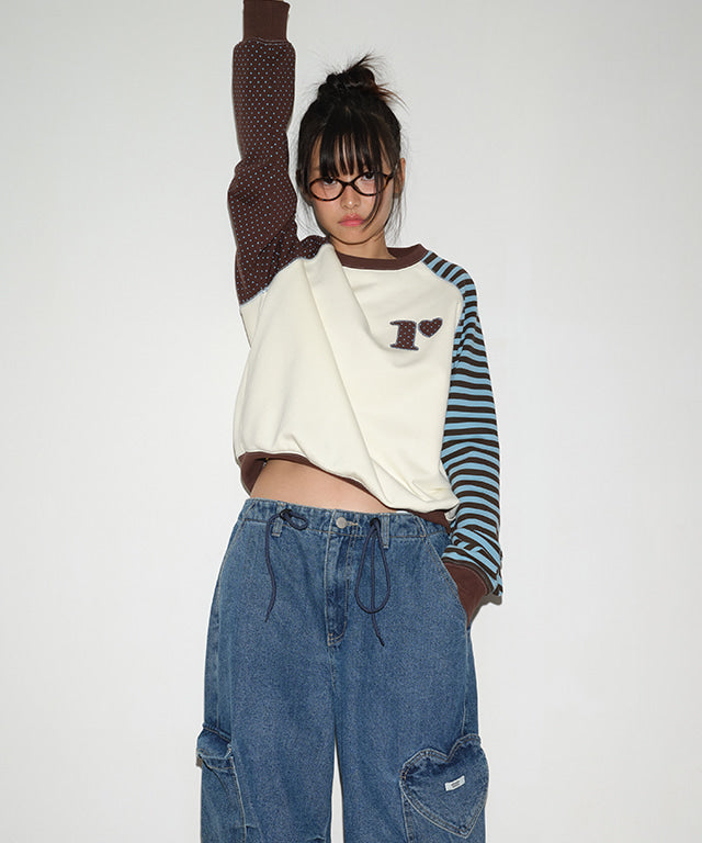 RONRON DOT R STRIPE BLOCKING SWEATSHIRT CREAM – SeoulSeoul