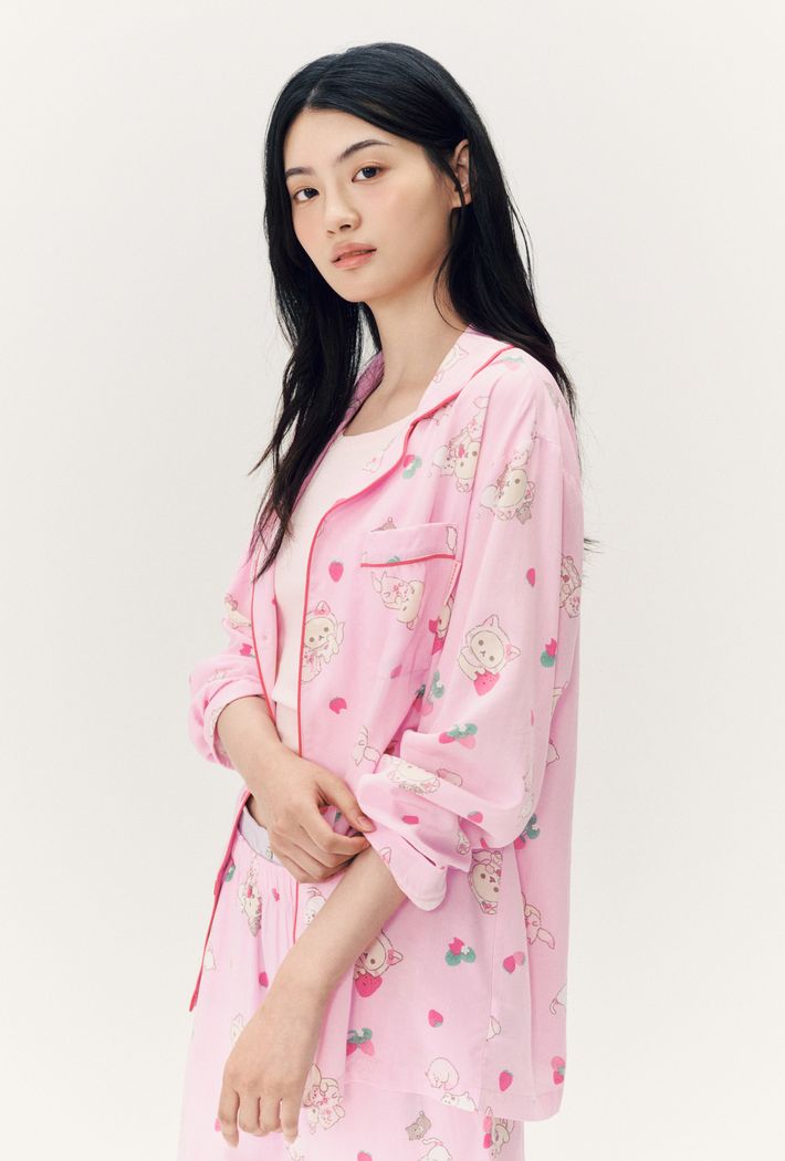 SPAO x Rilakkuma Long Sleeve Sleeping Pajamas Pink – SeoulSeoul