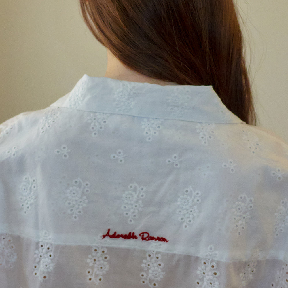 RONRON★韓国★人気★[SET] COTTON EYELET SCALLOP SHIRT SET UP RONRON COTTON EYELET SCALLOP STITCH HEART POCKET SHORT SHIRT