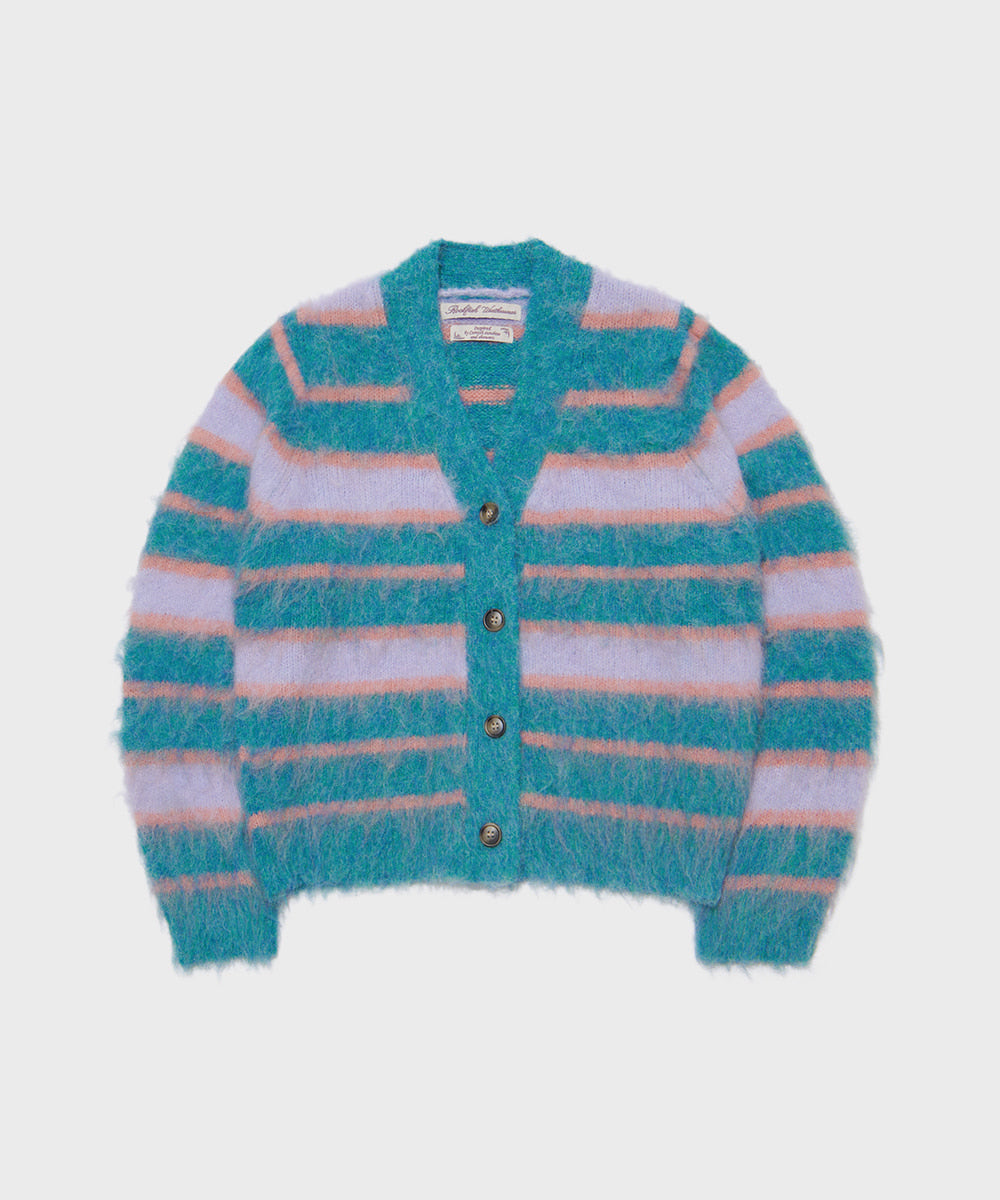 Rockfish Stripe Shaggy Knit Cardigan Bluish Lavender S