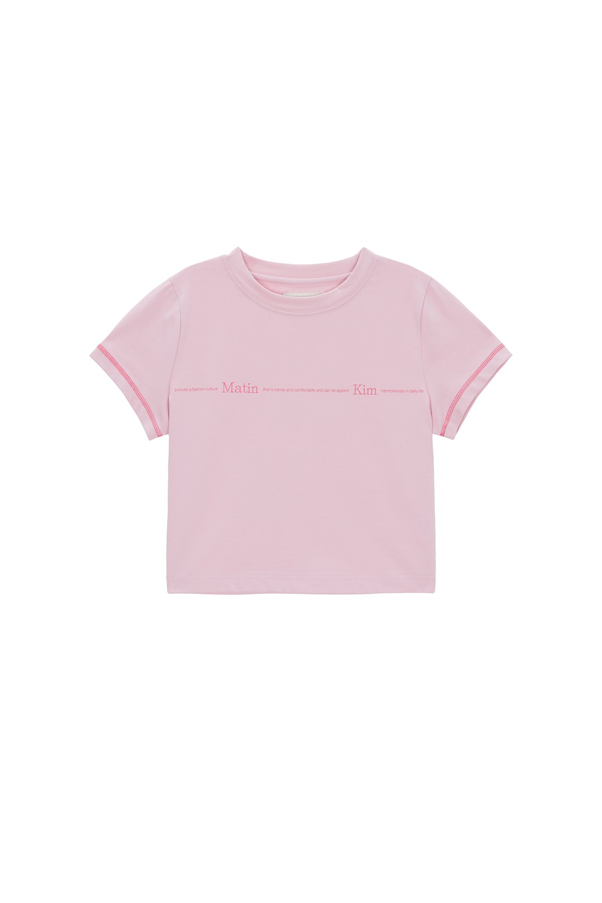 ★Matin Kim★ MATIN SMALL LINE LOGO STITCH CROP TOP IN PINK MATIN KIM SMALL LINE LOGO STITCH CROP TOP IN PINK – SeoulSeoul