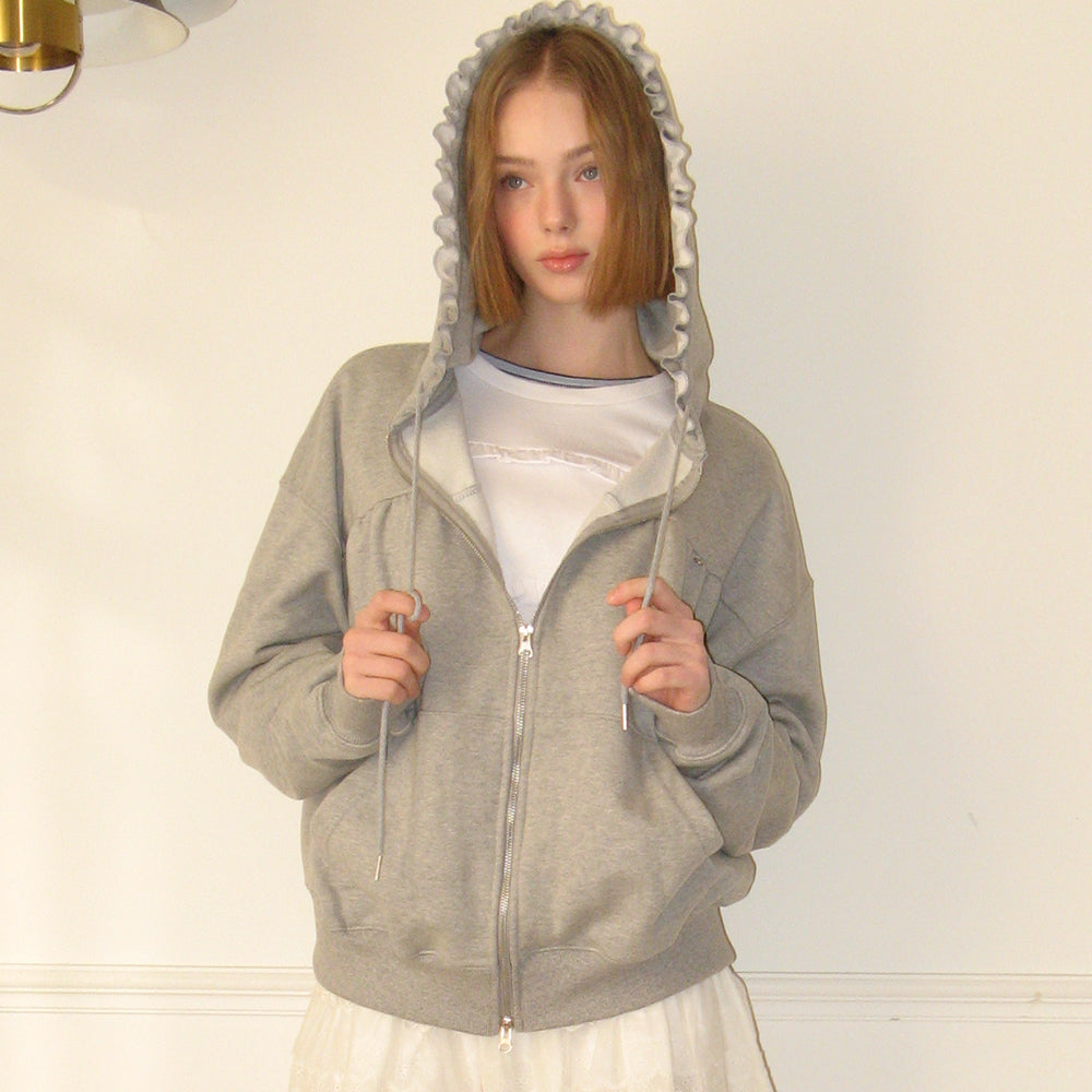 ● RONRON ● PENDANT FRILL HOODIE WIND JUMPER PENDANT FRILL HOODIE WIND JUMPER RED CHECK - RONRON 론론