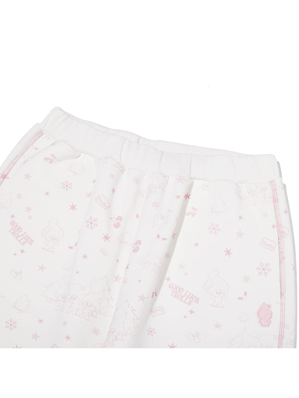 KIRSH TROLLS VINTAGE GRAPHIC NAPPING WIDE JOGGER PANTS WHITE