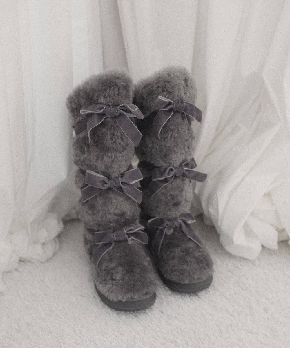 ROCKFISH X SUSAN FANG] FURRY LONG BOOTS - GREY – SeoulSeoul