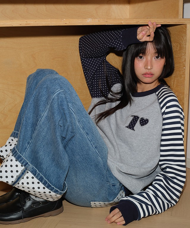 RONRON DOT R STRIPE BLOCKING SWEATSHIRT GREY – SeoulSeoul