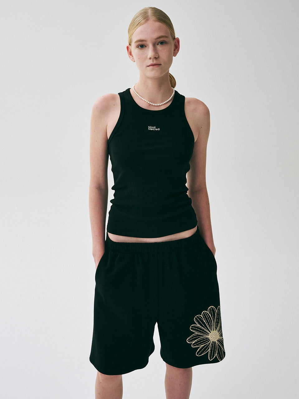 【Mardi Mercredi】OVERSIZED SWEAT BERMUDA FLOWER OVERSIZED SWEAT BERMUDA FLOWER_NAVY CREAM - MARDI MERCREDI