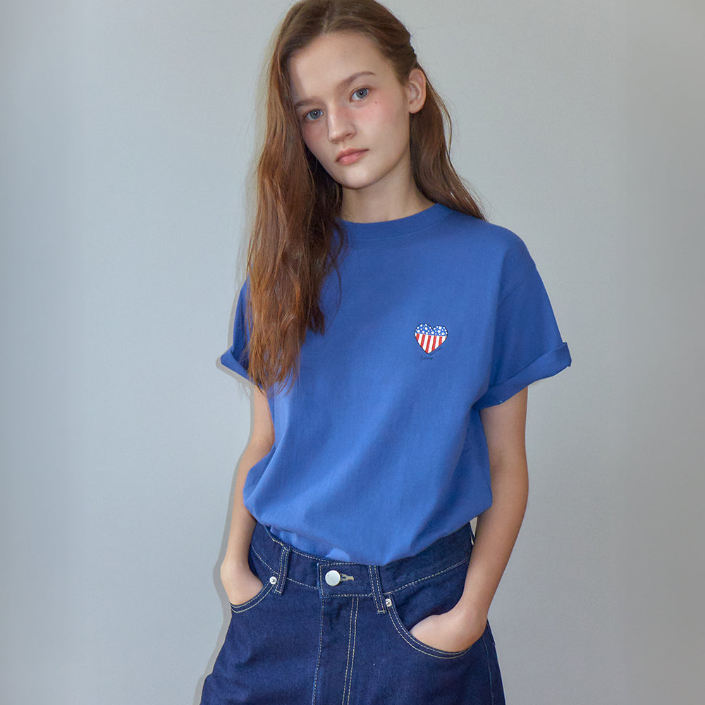[RONRON] 24SS★HEART BASIC U NECK T SHIRT★SALE RONRON AMERICAN HEART BASIC FIT T SHIRT DUSTY BLUE – SeoulSeoul