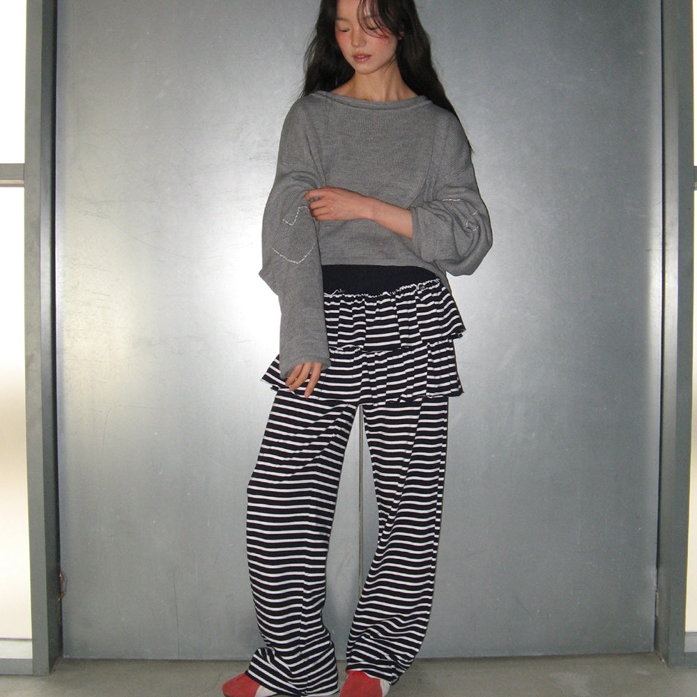 RONRON STRIPE CANCAN RUFFLE LAYERED PANTSKIRT NAVY – SeoulSeoul