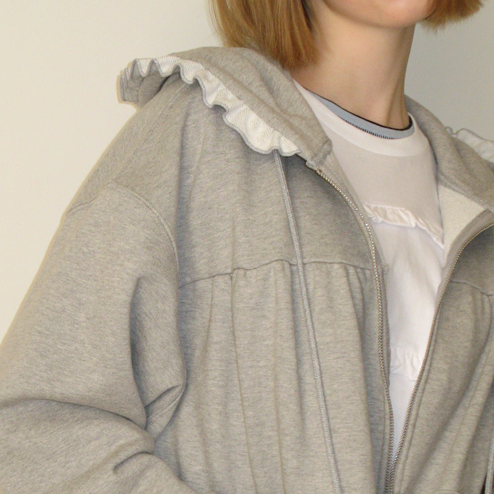【RONRON】PENDANT FRILL HOODIE WIND JUMPER PENDANT FRILL HOODIE WIND JUMPER NAVY CHECK - RONRON 론론
