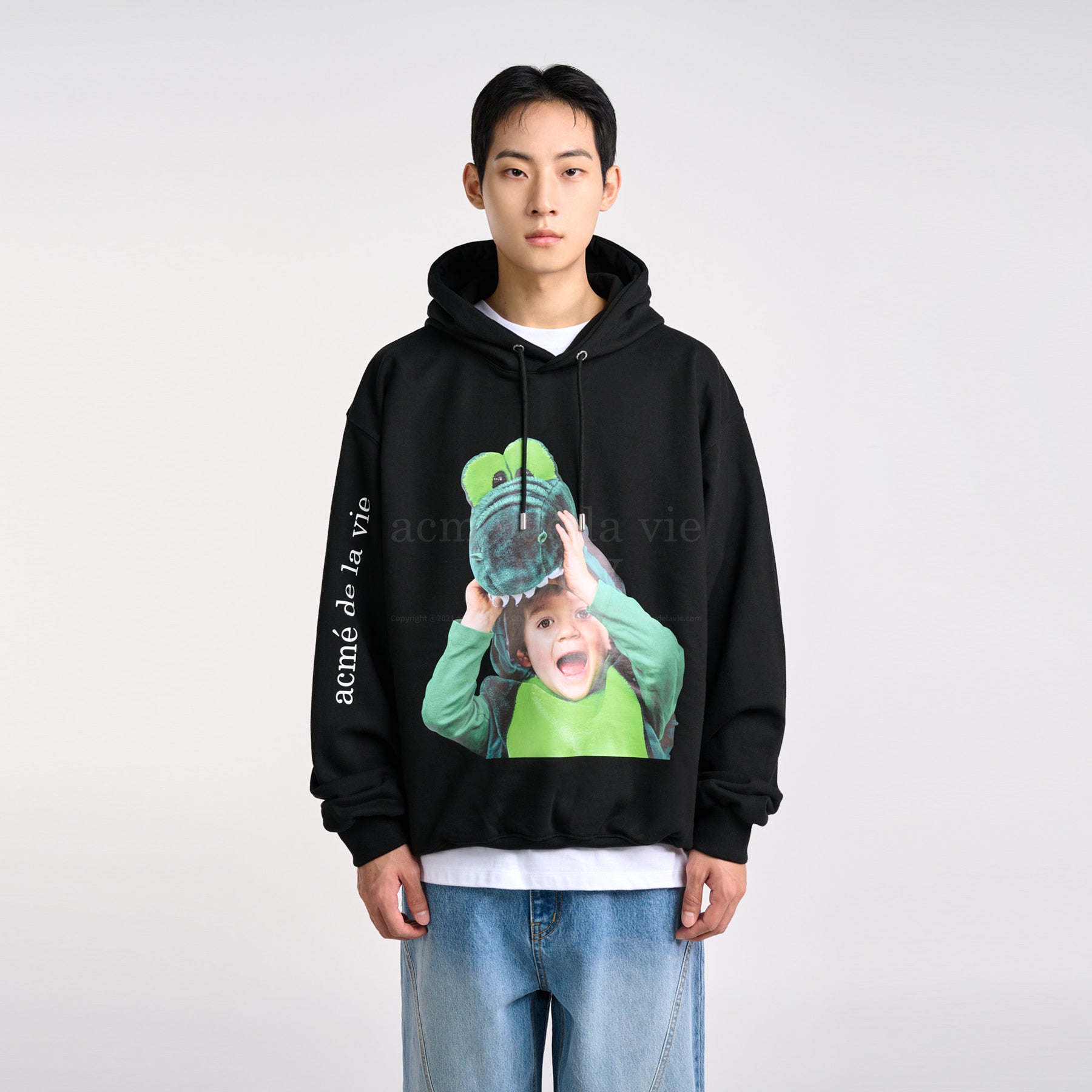 トップス acme de la vie ADLV BABY FACE HOODIE acmé de la vie BABY FACE CROCODILE DOLL HOODIE BLACK